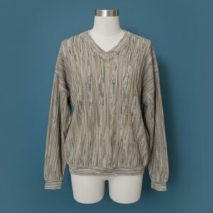J.W.E. Designs V-Neck Textured Sweater Taupe XL